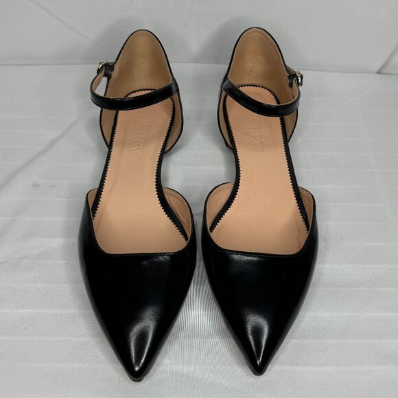 J.CREW WOMEN’S SPAZZOLATO LEATHER ANKLE STRAP FLAT BLACK SIZE 9.5 - Picture 1 of 6